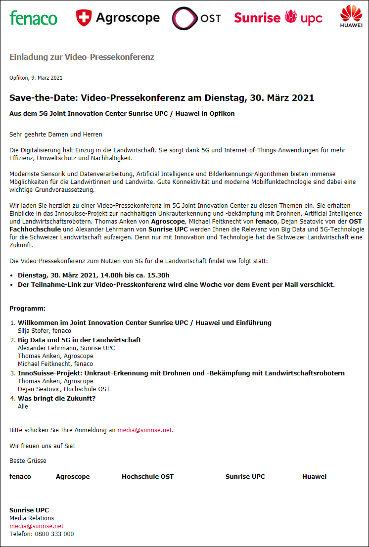 Save-the-Date: Video-Pressekonferenz am Dienstag, 30. März 2021