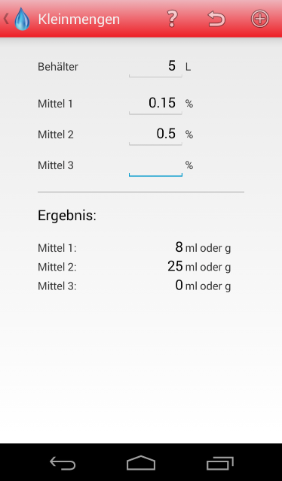 Android Spritzmittelrechner Kleinmengen