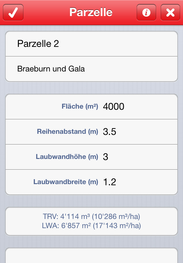 iOS Spritzmittelrechner Obstbau Parzelle erfassen