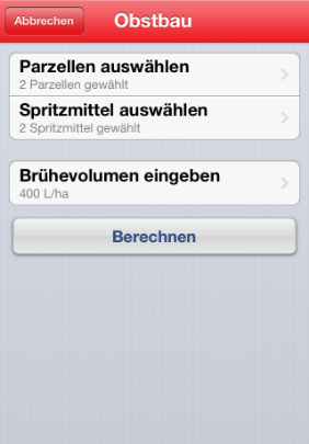iOS Spritzmittelrechner Obstbau Berechnung