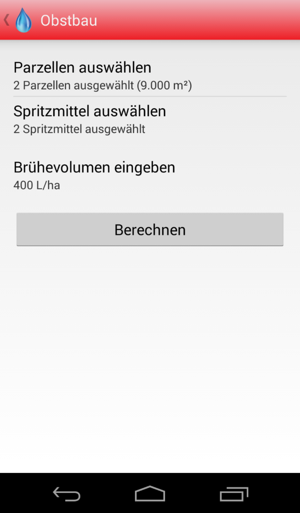 Android Spritzmittelrechner Obstbau Berechnung