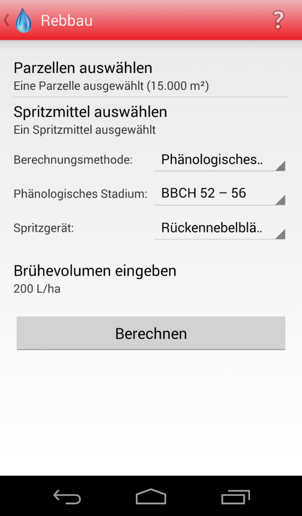 Android Spritzmittelrechner Rebbau Berechnung