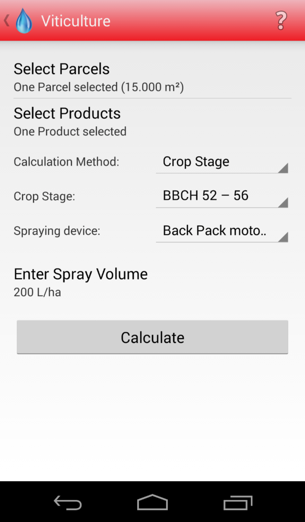 Android Spraycalculator Viticulture Calculation