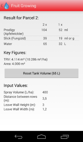 Android Spraycalculator Fruit Growing Result
