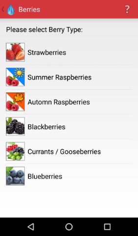 Android Spraycalculator Berries selection