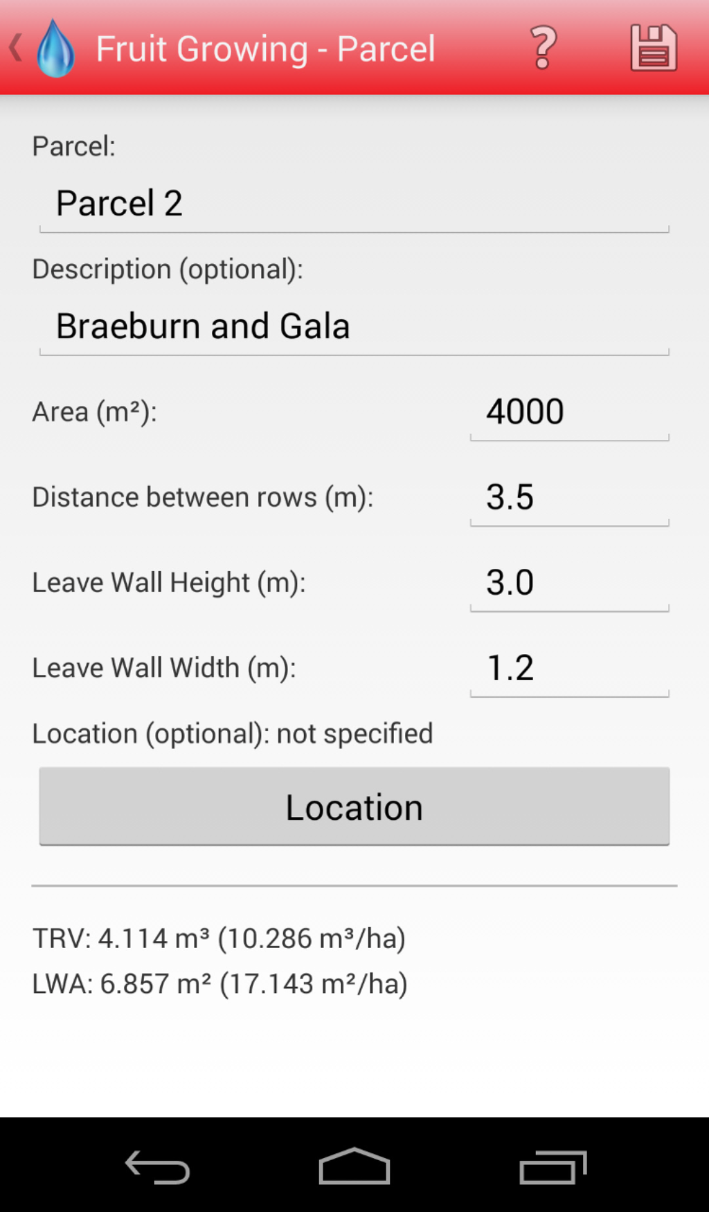 Android Spraycalculator Fruit Growing record parcel