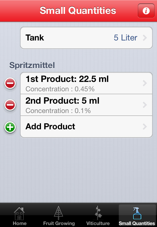 iOS Spraycalculator Small Quantities