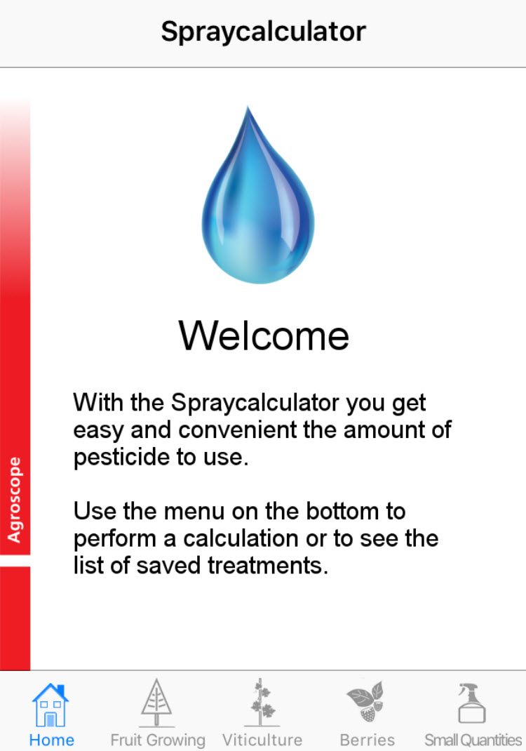 iOS Spraycalculator Welcome Page