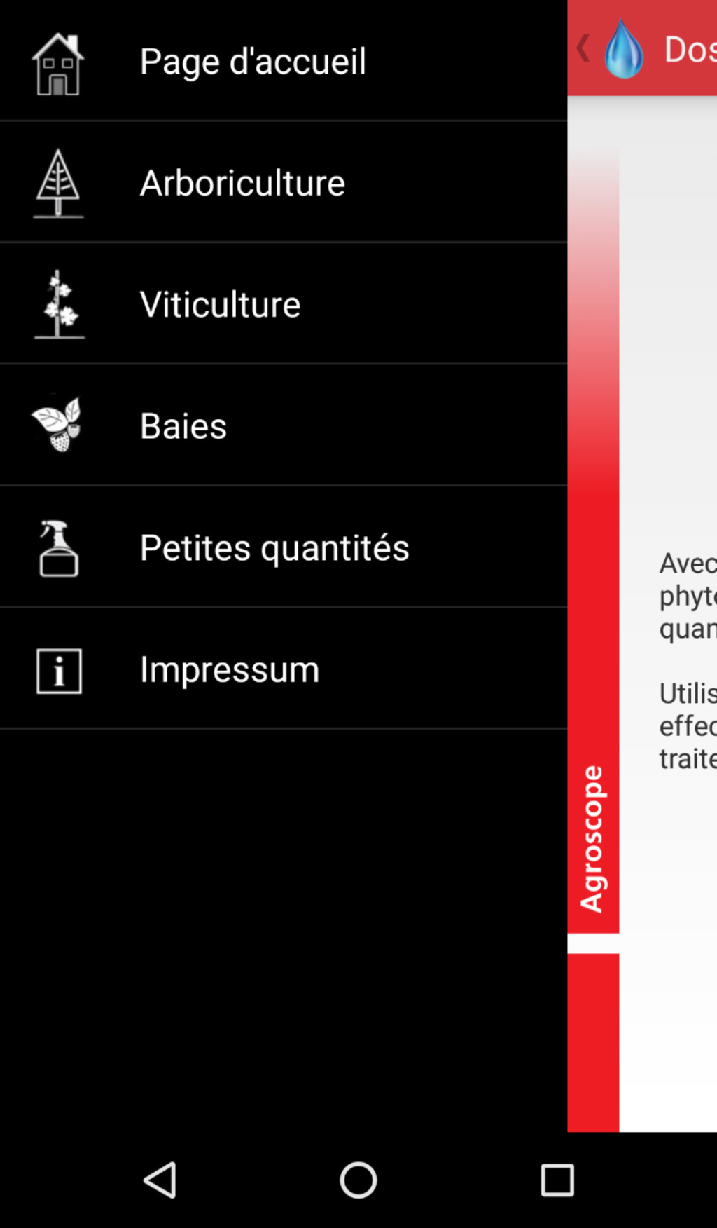 Android Calculateur de dose de produits phytosanitaires Navigation