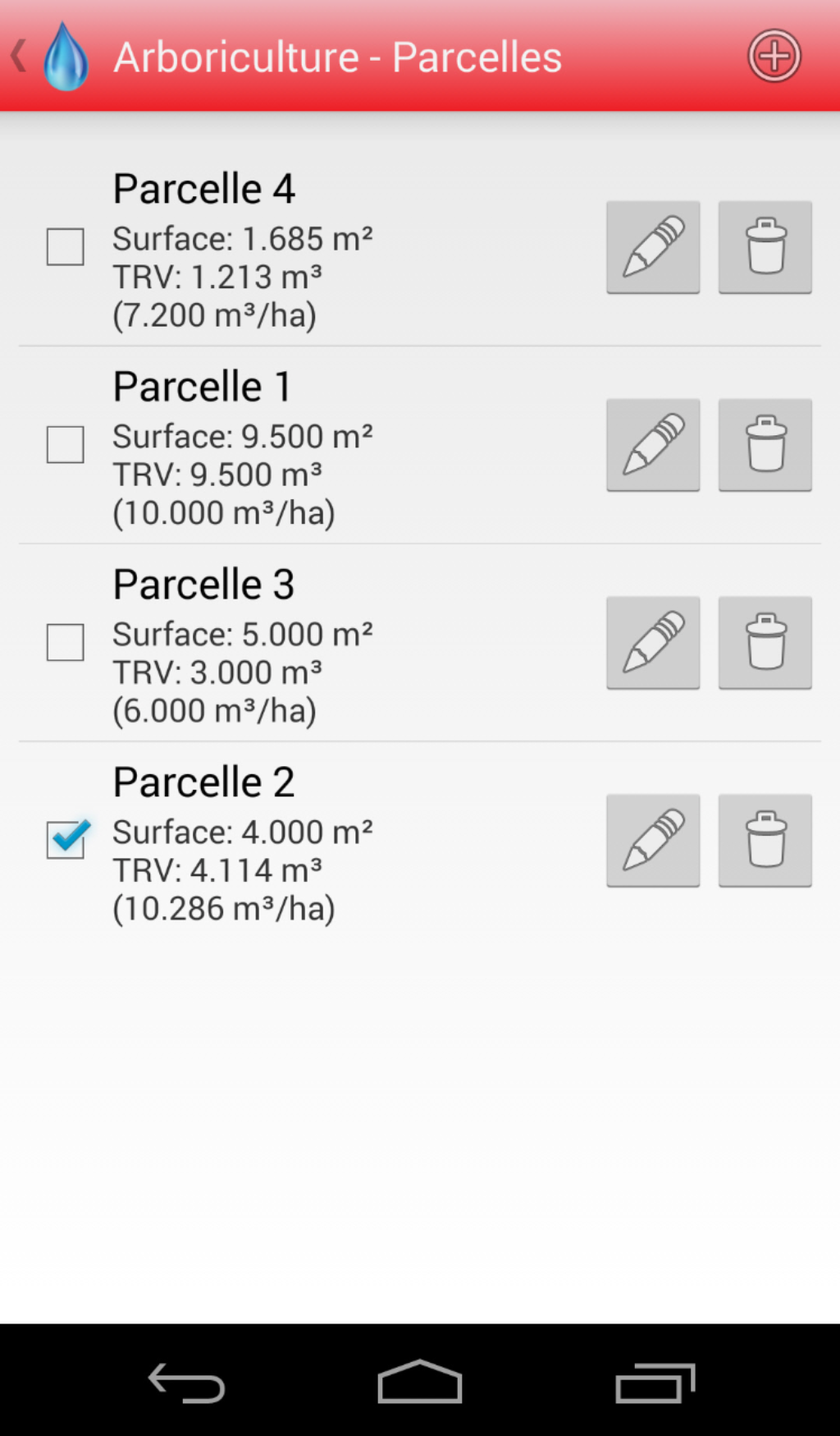 Android Calculateur de dose de produits phytosanitaires Arboriculture parcelles