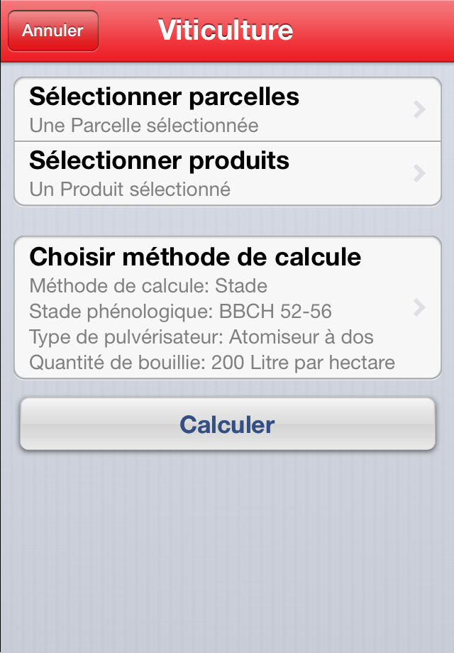 iOS Calculateur de dose de produits phytosanitaires Viticulture Calculation