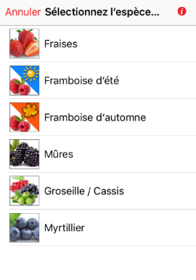 iOS Calculateur de dose de produits phytosanitaires Baies sélection