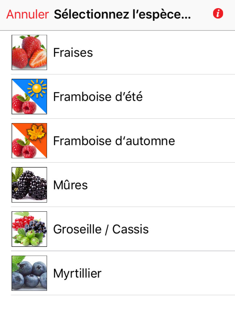 iOS Calculateur de dose de produits phytosanitaires Baies sélection