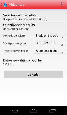Android Calculateur de dose de produits phytosanitaires Viticulture Calculation