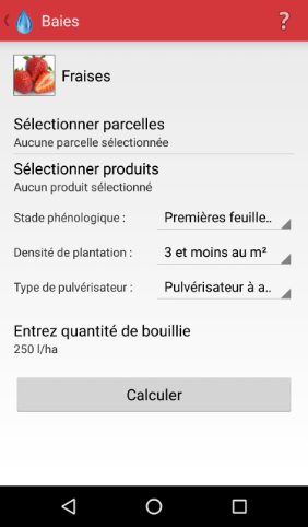 Android Calculateur de dose de produits phytosanitaires Baies Calculation