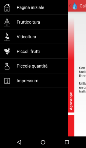 Android Calcolatore prodotti fitosanitari guida a menu