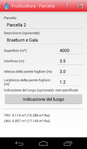 Android Calcolatore prodotti fitosanitari Frutticoltura registrare parcella
