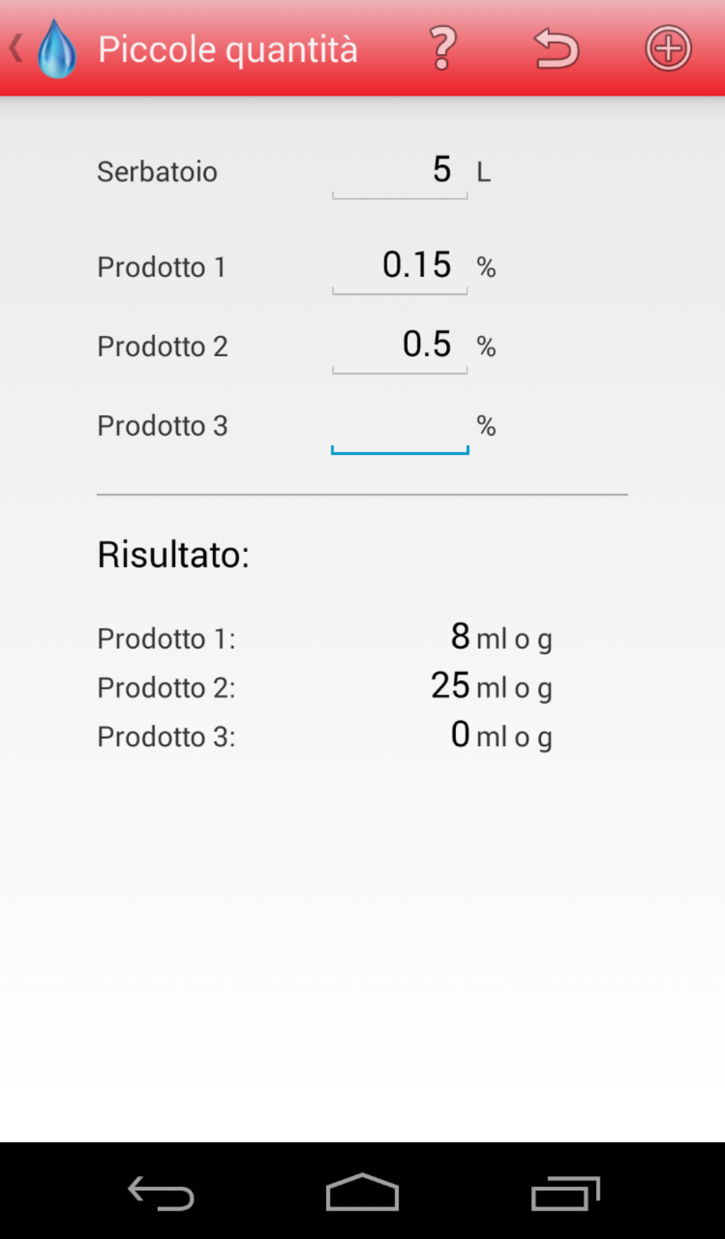 Android Calcolatore prodotti fitosanitari Piccole quantità