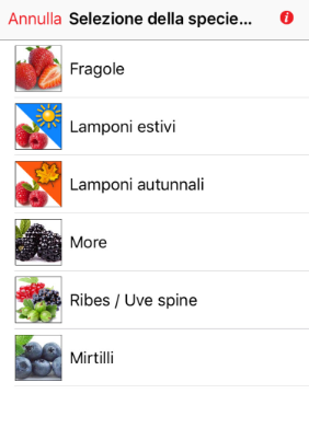 iOS Calcolatore prodotti fitosanitari Piccoli frutti selezione