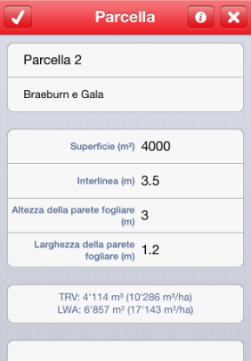 iOS Calcolatore prodotti fitosanitari Frutticoltura Registrare parcella