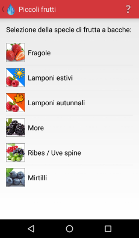 Android Calcolatore prodotti fitosanitari piccoli frutti selezione