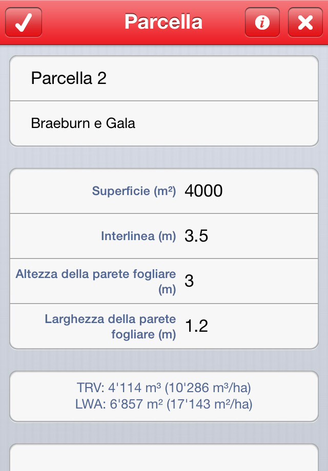 iOS Calcolatore prodotti fitosanitari Frutticoltura Registrare parcella